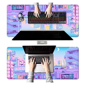 HUOCAIREN Tokyo City Anime Desk Mat, Kawaii Extra Large Mouse Pad for Desk, Aesthetic Scenery XL XXL Gaming Mouse Pad, Desk Accessories for Women Office Decor 35.4 x 15.7 in