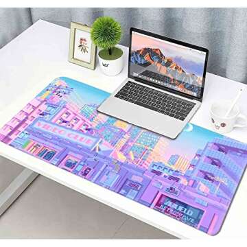 HUOCAIREN Tokyo City Anime Desk Mat, Kawaii Extra Large Mouse Pad for Desk, Aesthetic Scenery XL XXL Gaming Mouse Pad, Desk Accessories for Women Office Decor 35.4 x 15.7 in