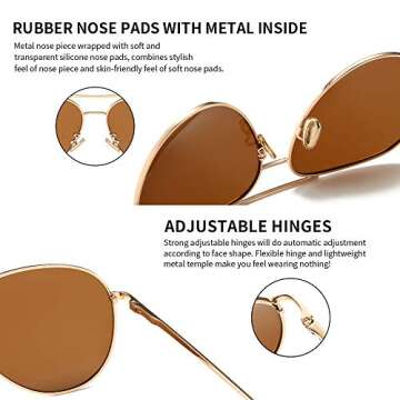 SUNGAIT Women’s Lightweight Oversized Aviator Sunglasses - Polarized Lens (Light-Gold Frame/Non-mirrored Brown Lens, 60) 1603TKC