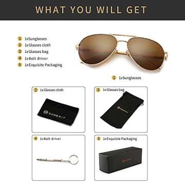 SUNGAIT Women’s Lightweight Oversized Aviator Sunglasses - Polarized Lens (Light-Gold Frame/Non-mirrored Brown Lens, 60) 1603TKC