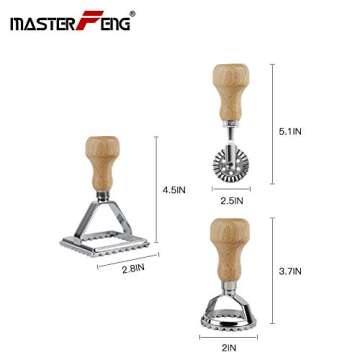 MASTER FENG Ravioli Stamp Maker Cutter Set with Wooden Handle