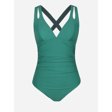 CUPSHE Women One Piece Swimsuits Tummy Control Deep V Neck Double Straps Crisscross Back Tie Bathing Suits Green
