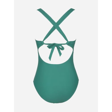 CUPSHE Women One Piece Swimsuits Tummy Control Deep V Neck Double Straps Crisscross Back Tie Bathing Suits Green