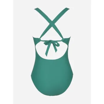 CUPSHE Women One Piece Swimsuits Tummy Control Deep V Neck Double Straps Crisscross Back Tie Bathing Suits Green