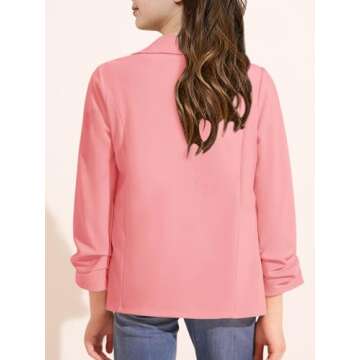 Girls Blazer Jacket Solid Color Long Sleeve Lapel Open Front Tops with Pockets 4-15 Years