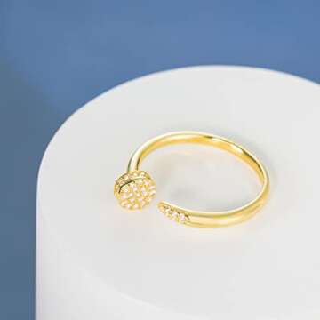 Aloha Jewelry 18K Gold Plated Sterling Silver Pave Open Nailed It Ring Stackable Wedding Band