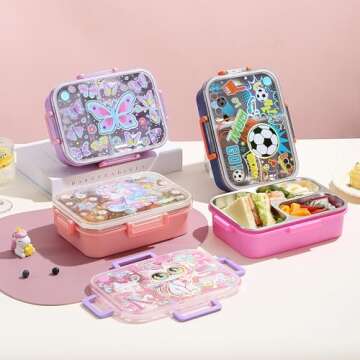 YOYTOO Stainless Steel Bento Lunch Box for Kids, 800ml/27oz BPA-Free Leak-Proof Children Food Contai...