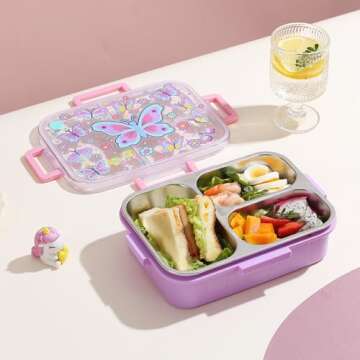 YOYTOO Stainless Steel Bento Lunch Box for Kids, 800ml/27oz BPA-Free Leak-Proof Children Food Containers with 3 Compartments, School Students Daycare Lunches Snack Container