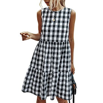 PRETTYGARDEN Women's Casual Plaid Sleeveless Sundress