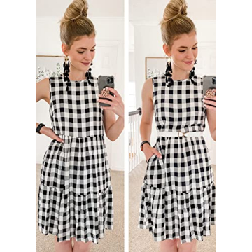 PRETTYGARDEN Women's Casual Plaid Sleeveless Sundress