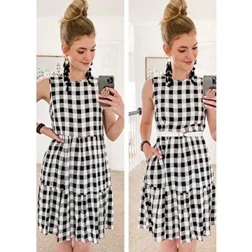 PRETTYGARDEN Women's Casual Plaid Sleeveless Sundress