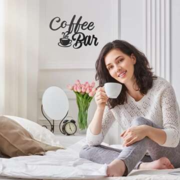 Shimeyao Coffee Sign for Coffee Station Hot Coco Bar Supplies Metal Bar Hanging Wall Art Decor Vintage Black Cup Letter Sign Farmhouse Kitchen Wall Decor for Cafe(Coffee Bar)