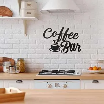 Shimeyao Coffee Sign for Coffee Station Hot Coco Bar Supplies Metal Bar Hanging Wall Art Decor Vintage Black Cup Letter Sign Farmhouse Kitchen Wall Decor for Cafe(Coffee Bar)