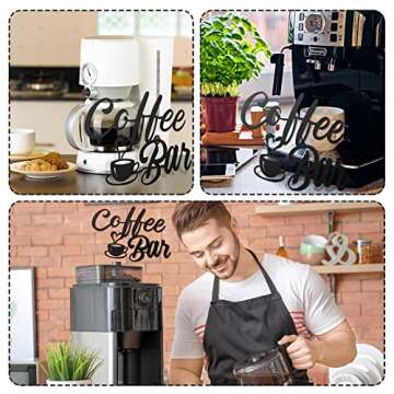 Shimeyao Coffee Sign for Coffee Station Hot Coco Bar Supplies Metal Bar Hanging Wall Art Decor Vintage Black Cup Letter Sign Farmhouse Kitchen Wall Decor for Cafe(Coffee Bar)