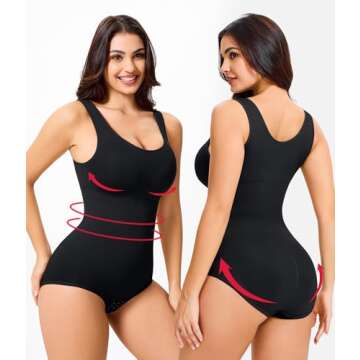 Nebility Women Waist Trainer Bodysuit Slim Full Body Shapewear Seamless Round Neck Jumpsuits Tummy Control Tops (XS/S, Black)