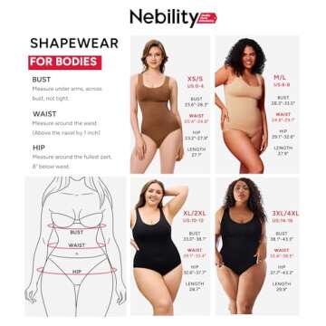 Nebility Women Waist Trainer Bodysuit Slim Full Body Shapewear Seamless Round Neck Jumpsuits Tummy Control Tops (XS/S, Black)