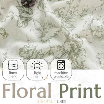 jinchan Linen Kitchen Valance with Lined Floral Valance Curtain 16 Inch Farmhouse Red Peony Flower Printed Curtain for Windows Living Room French Retro Patterned Rod Pocket 1 Panel Green on Beige