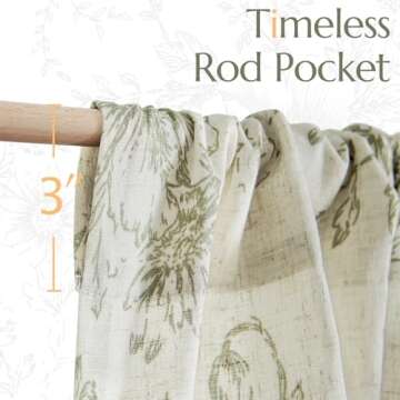 jinchan Linen Kitchen Valance with Lined Floral Valance Curtain 16 Inch Farmhouse Red Peony Flower Printed Curtain for Windows Living Room French Retro Patterned Rod Pocket 1 Panel Green on Beige