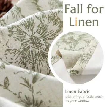 jinchan Linen Kitchen Valance with Lined Floral Valance Curtain 16 Inch Farmhouse Red Peony Flower Printed Curtain for Windows Living Room French Retro Patterned Rod Pocket 1 Panel Green on Beige