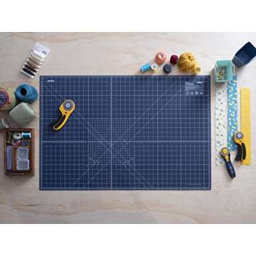 OLFA 24" x 36" Self Healing Rotary Cutting Mat (RM-MG/NBL) - Double Sided 24x36 Inch Cutting Mat with Grid for Fabric, Sewing, Quilting, & Crafts, Designed for Use with Rotary Cutters (Navy)