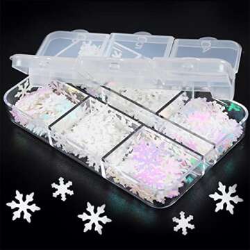 6 Grids White Snowflake Nail Glitter Sequins for Christmas Art