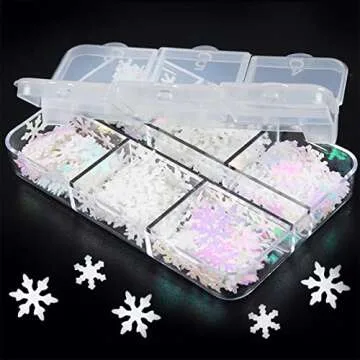 6 Grids White Snowflake Nail Glitter Sequins for Christmas Art