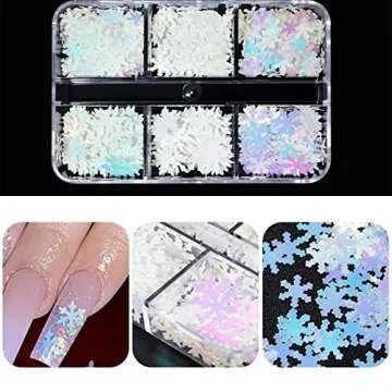 6 Grids White Snowflake Nail Glitter Sequins for Christmas Art