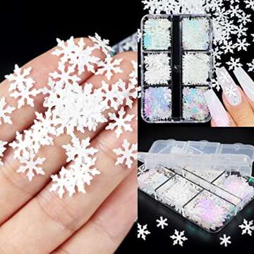 6 Grids White Snowflake Nail Glitter Sequins for Christmas Art