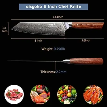 Aisyoko 8-inch Damascus Chef Knife for Precision Cooking