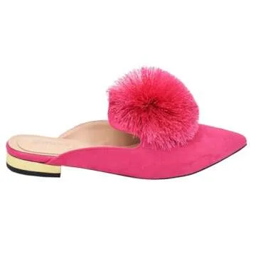 Emiwey Women's Backless Comfort Slip On Loafers Flats Cute Pom Pom Mule Slippers Casual Shoes Rose Red 8.5 M US