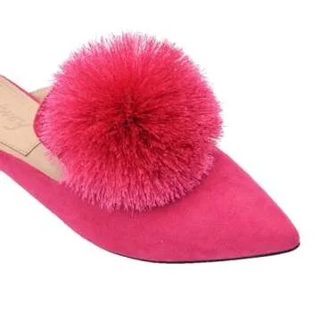 Emiwey Women's Backless Comfort Slip On Loafers Flats Cute Pom Pom Mule Slippers Casual Shoes Rose Red 8.5 M US