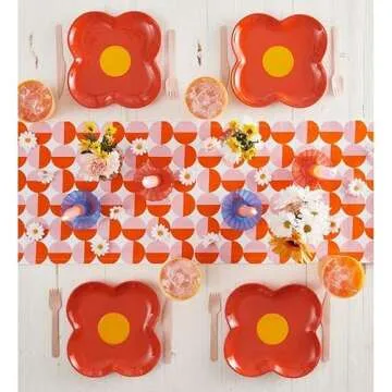 Slant Collections Ceramic Shaped Dinner Plate, 10 x 5-Inch, Retro Flower