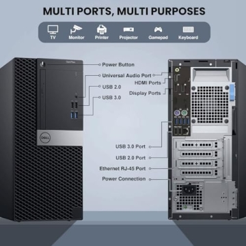 Dell Tower Desktop PC – Intel i7-7700, 8GB RAM, 256GB SSD – Fast Performance for Home & Office