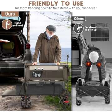 TIMBER RIDGE 400L Large Capacity Folding Double Decker Wagon with Brakes, 54" Extra Long Extender Wagon Cart, 450lbs Heavy Duty Collapsible Cart, All-Terrain Big Wheels for Camping, Sports, Shopping