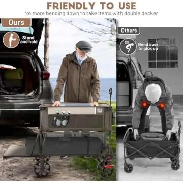 TIMBER RIDGE 400L Large Capacity Folding Double Decker Wagon with Brakes, 54" Extra Long Extender Wagon Cart, 450lbs Heavy Duty Collapsible Cart, All-Terrain Big Wheels for Camping, Sports, Shopping