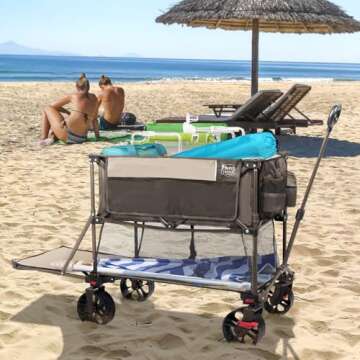 TIMBER RIDGE 400L Large Capacity Folding Double Decker Wagon with Brakes, 54" Extra Long Extender Wagon Cart, 450lbs Heavy Duty Collapsible Cart, All-Terrain Big Wheels for Camping, Sports, Shopping