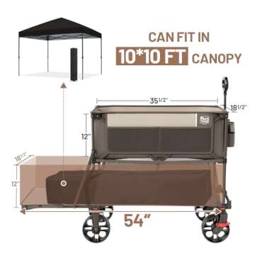 TIMBER RIDGE 400L Large Capacity Folding Double Decker Wagon with Brakes, 54" Extra Long Extender Wagon Cart, 450lbs Heavy Duty Collapsible Cart, All-Terrain Big Wheels for Camping, Sports, Shopping