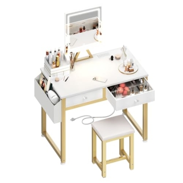 Lufeiya Small Makeup Vanity Desk with LED Mirror 32 inch