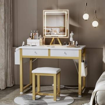 Lufeiya Small Makeup Vanity Desk with LED Mirror 32 inch