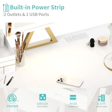 Lufeiya Small Makeup Vanity Desk with LED Mirror 32 inch