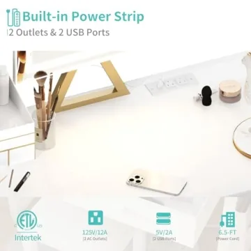 Lufeiya Small Makeup Vanity Desk with LED Mirror 32 inch