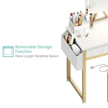 Lufeiya Small Makeup Vanity Desk with LED Mirror 32 inch