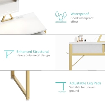 Lufeiya Small Makeup Vanity Desk with LED Mirror 32 inch