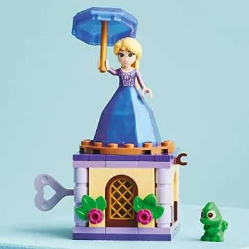 LEGO Disney Princess Twirling Rapunzel 43214 Building Toy with Diamond Dress Mini-Doll and Pascal The Chameleon Figure, Wind Up Toy Rapunzel, Disney Collectible Toy for Girls & Boys Age 5+ Years Old