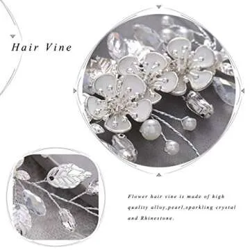 GORAIS Bride Wedding Hair Vine Flower Hair Piece Rhinestone Bridal Headpiece Hair Accessories for Women