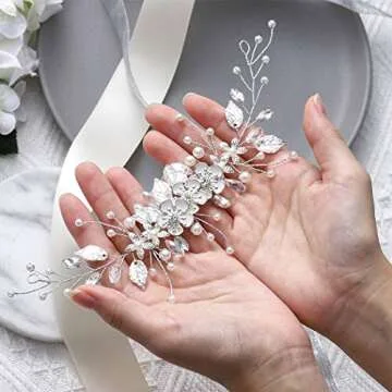 GORAIS Bride Wedding Hair Vine Flower Hair Piece Rhinestone Bridal Headpiece Hair Accessories for Women