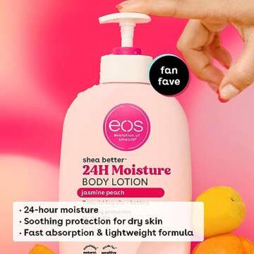eos Shea Better Body Lotion- Jasmine Peach, 24-Hour Moisture Skin Care, Lightweight & Non-Greasy, Made with Natural Shea, Vegan, 16 fl oz