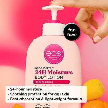 eos Shea Better Body Lotion- Jasmine Peach, 24-Hour Moisture Skin Care, Lightweight & Non-Greasy, Made with Natural Shea, Vegan, 16 fl oz