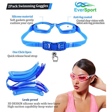 EverSport Swim Goggles, Pack of 2 with Anti-Fog & UV Protection