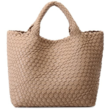 Stylish Vegan Leather Woven Tote Bag for Women - Large Summer Beach Travel Handbag